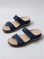 abordables Mujeres-Sandalias blancas de cuña cómodas para mujer: sandalias planas con doble tira adornadas con brillantes pedrería y suela de plataforma ortopédica para resorts al aire libre y vacaciones en la playa.