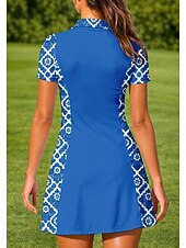 cheap Women's Tennis Dress-Women's Geometric Sports Dress Tennis Polo Dress Short Sleeve Quarter Zip Elastic Sweat-Wicking Breathable Volleyball Tennis Golf Turndown Dress Black Red Blue Tennis Clothing