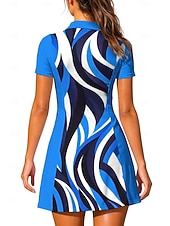 abordables Robe de tennis pour femmes-Femmes Géométrique Robe de tennis tenue de sport Manche Courte Fermeture éclair Imprimé Respirant Tennis Le golf Badminton Col Col Polo Robe Bleu et blanc Violet Orange Vêtements de tennis