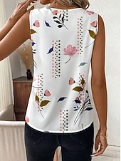billige Grafisk tank-Women's Tank Top Floral Graphic Plants Elegant Vintage Stylish Sleeveless V Neck Regular Tops Beach Wedding Casual Daily White Light Pink Light Purple Orange Summer Spring