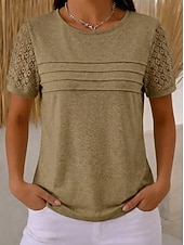 abordables Tops de Encaje-Mujer Blusa Tops de encaje Encaje Plisado Plano Elegante Moderno Sin Mangas Cuello Barco Tops regulares Casual Playa Festivos Negro Rosa Vino Beige Verano Primavera