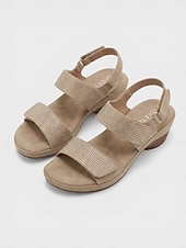 cheap Comfort Sandals-Women's Camel Rhinestone Comfort Heel Sandals with Adjustable Straps – Cushioned Chunky Heel Arch Support Sandals for Travel, Daily Wear, Garden Leisure &amp; Casual Outfits