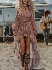 preiswerte Western Boho Kleid-Damen Minikleid Boho-Kleid Sommerkleid Freizeitkleid Elegant Mode Western Outdoor Urlaub Ausgehen Normale Passform Blumen Langarm V Ausschnitt Rote Frühling Herbst