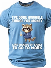 economico Magliette divertenti da uomo-Maglietta da uomo con stampa divertente di un procione "Ho fatto cose orribili per soldi", maniche corte, girocollo, procione stanco che beve caffè, umorismo da ufficio, regalo sarcastico per