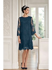 billiga Te Längd-Åtsmitande Kort mini Festklänning Cocktail klänning Bröllopsgästklänning Klänning till brudens mor 3/4 ärm Prydd med juveler Elegant Bröllopsgäst Bröllopsfest Spets Tyll med Applikationsbroderi