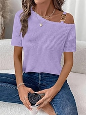 Χαμηλού Κόστους Απλή μπλούζα-Γυναικεία Μπλουζάκι Μπλουζάκι μπλουζάκι Κουρελού Σκέτο Μοντέρνα Στυλάτο Κλασσικό Κοντομάνικο Ασύμμετρος λαιμός Κανονικά μπλουζάκια Καθημερινά Εξόδου Σαββατοκύριακο