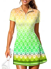 Χαμηλού Κόστους Φόρεμα Γυναικών-Γυναικεία Καρδιά Γεωμετρικό Βαθμίδα Καρό Φόρεμα τένις Αθλητικό φόρεμα Κοντομάνικο Στάμπα Αναπνέει Τέννις Γκολφ Μπάντμιντον Γιακάς Περιλαίμιο Polo Φορέματα Ανοικτό Κίτρινο Πράσινο Ανοικτό Κόκκινο