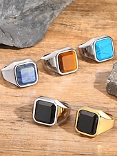 preiswerte Herrenschmuck-Herrenring im Boho-Stil aus Edelstahl mit Naturstein, Statement-Siegelring in verschiedenen Größen für den Alltag, Strandurlaub und Resort-Look
