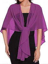 billiga Sjalar-Sjalar Bolero Mammas Wraps Bridal's Wraps Bröllopsgästs wraps Elegant damer Formell Stil Ärmlös Chiffong Brudsjalar Med Ren Färg Till Dagligen Vår &amp; sommar
