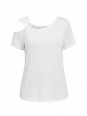 abordables Camiseta lisa-Mujer Camiseta Camiseta superior Encaje Retazos Plano Moda Elegante Clásico Manga Corta Asimétrico Tops regulares Casual Diario Noche Negro Blanco Verde Trébol Verano Primavera