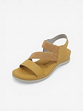 abordables Sandalias Cómodas-Sandalias amarillas de mujer con soporte para el arco del pie y tira elástica: zapatos cómodos y acolchados para caminar, sandalias casuales de verano ligeras con suela suave para viajar, caminar y