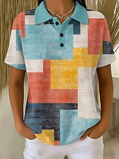 ieftine Tricou cu dungi și geometric-Pentru femei Tricouri polo Waffle Grafic Geometric Stilat Clasic Manșon scurt Gulerul Polo Topuri obișnuite Casual Zilnic Albastru piscină Galben Roz Îmbujorat Vară Primăvară