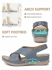 abordables Sandales Confort-Sandales bleues confortables pour femmes avec soutien de la voûte plantaire – chaussures de marche respirantes à brides croisées, sandales d'été légères et souples idéales pour les voyages et le