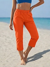 abordables Bas-Femmes Pantalon effet lin Pantalon capri Vacances Basique Longueur mollet Taille Moyenne Couleur Unie Uni Confortable Non Elastique Vacances Rue Décontracté Noir Blanche Jaune Marine foncé Ét