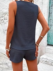 cheap Women's Blouse Suits-Women's Two Piece Sets Camis Shorts Sets Sleeveless V Neck Plain Fashion Streetwear Casual Daily Outdoor Navy Blue Sky Blue Orange Summer Loose Fit