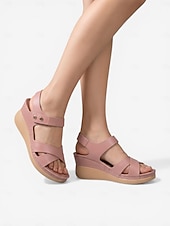 cheap Comfort Sandals-Women's Pink Arch Support Wedge Sandals – Light Weight Cross Strap Comfort Sandals, Adjustable Cushioned Summer Shoes for Walking, All-day Comfort &amp; Daily Wear