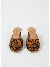 cheap Slide Sandals-Women's Leopard Print Slide Sandals - Open Toe Cheetah Pattern Block Heel Mules - Trendy Animal Print Slip-On Shoes for Summer Vacations &amp; Poolside Lounging