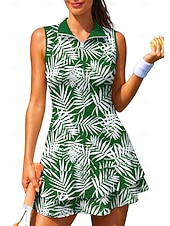 cheap Women's Tennis Dress-Women's Trees / Leaves Floral Botanical Tennis Dress Sports Dress Sleeveless Floral Breathable Tennis Golf Badminton Polo Collar Zip Collar Dress Black with White Wine Navy Blue Tennis Clothing