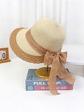 abordables Sombreros de mujer-Sombrero de paja bohemio para mujer, ala ancha, varios colores, decoración con lazo, sombrero de playa ligero para verano, vacaciones, ropa informal para exteriores