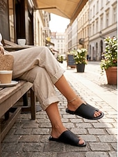 ieftine Sandale tip slide-Pentru femei Sandale Papuci Boho Sandale plate Sandale Ortopedice Sandale Bunion În aer liber Zilnic Plajă Culoare solidă Vară Primăvară Toc Drept Vârf deschis Clasic Casual minimalism Poliester