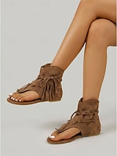 cheap Ankle Boots-Women's Brown Suede Fringe Ankle Boots – Boho Chic Festival Footwear for Outdoor Music Events