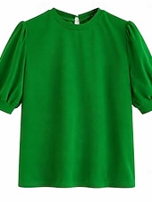 San Patrizio Per donna Maglietta Taglio Tinta unica Elegante Moda Casual Mezza Manica Manica a Lanterna Girocollo Top Regolari Quotidiano Uscire Weekend Verde Estate Primavera