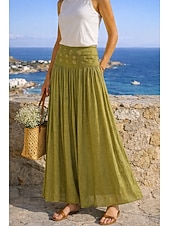 economico Gonne casual-Per donna Gonna da vacanza Bohemien Vintage Moda Etnico Maxi Vita Alta Gonne Semplice Arricciato Patchwork Foratura a caldo Inelastico Spiaggia Vacanza Blu Verde mela Marrone rossastro Giallo Chiaro