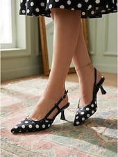 abordables 1950s Retro-Women's 1950s Polka Dot Slingback Heels – Classic Vintage Pointed-Toe High Heels, Retro Evening &amp; Formal Party Shoes for Women