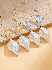 お買い得  レディースイヤリング-女性用ボヘミアンスタイルの合金製シェルイヤリング、コンクシェルペンダント、ビーチでの休暇や普段使いに最適、軽量でトレンディな女性用ジュエリー