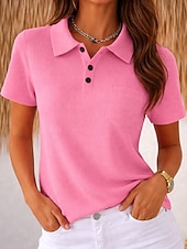  Kvinnors Vaffeltunika Knapp Enkel Vintage Stilig Klassisk Kortärmad Rundhals Långa Toppar Daglig Blå Rosa Orange Ljusblå Sommar Vår