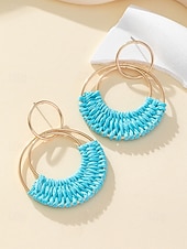cheap Women's Earring-Women's Bohemian Woven Hoop Earrings, Alloy Rattan Style Statement Round Earrings in Multiple Colors for Beach Vacation Travel, Resort Wear and Everyday Casual Summer Jewelry