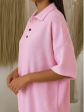 cheap Plain tee-Women's Waffle Shirt Summer Tops Pocket Buttons Solid Color Vintage Stylish Sleeveless Half Sleeve Polo Collar Regular Tops Casual Daily Outdoor Yellow Pink Red Green Summer Spring Fall