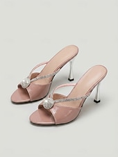 cheap Women-Women's Pink Rhinestone High Heel Sandals - Elegant Slingback Stiletto for Vacation Dinner &amp; Beach Evening Party