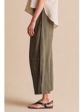 cheap Straight-Leg Pants-Women's 100% Linen Vacation Basic Ankle-Length Mid Waist Plain Breathable Inelastic Daily Flaxen gray-green White Spring Loose Fit