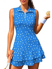 abordables Robe de tennis pour femmes-Femmes Géométrique À pois Robe de tennis tenue de sport Sans manches Floral Respirant Tennis Le golf Badminton Col Polo Col zippé Robe Noir avec blanc Jaune Rose Vêtements de tennis