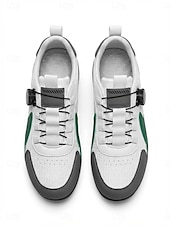 baratos Homens-Tênis casuais masculinos brancos e verdes com cadarço, leves e confortáveis para caminhada, respiráveis e com um toque de elegância, ideais para resorts, viagens de férias, momentos de lazer em destinos tropicais e para o dia a dia no verão.