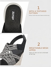 abordables Sandales Confort-Sandales noires sportives pour femmes avec soutien de la voûte plantaire – sandales à bride arrière élastique tissée, chaussures légères, respirantes et rembourrées pour un confort optimal toute la