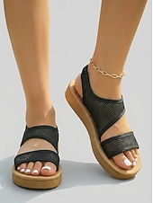abordables Sandalias Planas-Sandalias de plataforma de malla transpirable para mujer: sandalias ligeras e informales de verano, cómodas y de punta abierta, ideales para caminar, viajar, ir a la playa, al jardín y para el uso