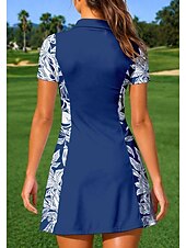 ieftine Rochie de femei-Women's Floral Sports Dress Tennis Polo Dress Short Sleeve Quarter Zip UPF50+ Elastic Sweat-Wicking Breathable Volleyball Tennis Golf Turndown Dress Blue Tennis Clothing