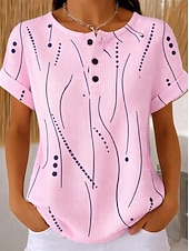  Női Gofris póló Textúrált kötött topok Póló Színes Nyomtatott Grafika Mértani Szüret Stílusos Klasszikus Rövid ujjú Terített nyak Kerek Hosszú felsők Hétköznapi Napi Medence Fehér Arcpír rózsaszín