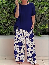 economico Abiti da donna con camicetta-Per donna Camicia Manica Corta Girocollo Floreale Grafico Elegante Vacanza Casuale Quotidiano Nero Blu Arancione Estate Vestibilità comoda