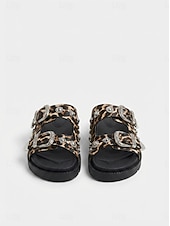 preiswerte Rutschsandalen-Schwarze Slide-Sandalen im Western-Stil für Damen – Riemchensandalen mit silberner Schnalle für Boho- und lässige Sommer-Outfits