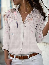 cheap Floral Blouses-Women's Shirt Blouse Patchwork Buttons Floral Graphic Elegant Vacation Stylish Long Sleeve Shirt Collar Regular Tops Daily Holiday Going out Blue Pink Green Summer Spring