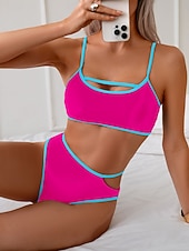economico Bikini-Per donna Costumi da bagno Bikini Due pezzi Vita alta Costume da bagno Patchwork Senza schiena Vacanza Abbigliamento da Spiaggia Blocco di colori Collo a U Senza Maniche Costumi da bagno
