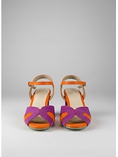 abordables Sandalias de tacón-Sandalias de tacón grueso con bloques de color para mujer: zapatos de punta abierta de gamuza y piel sintética vibrantes para citas informales y atuendos de verano.