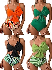 abordables Conjuntos de bikini-Mujer Bañadores Bikini 2 piezas Alta cintura Traje de baño Frunce Vacaciones Ropa de playa Graphic Escote en Pico Sin Mangas Trajes de baño