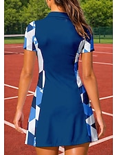 halpa Naisten mekko-Naisten Geometrinen Tennismekko Urheilumekko Tennispoolomekko Lyhythihainen Neljänneksen postinumero UPF50+ Elastinen Hikeä siirtävä Hengittävä Lentopallo Tennis Golf Sänkyjen avaus Hameet Sininen