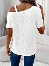 Χαμηλού Κόστους Απλή μπλούζα-Γυναικεία Μπλουζάκι Μπλουζάκι μπλουζάκι Κουρελού Σκέτο Μοντέρνα Στυλάτο Κλασσικό Κοντομάνικο Ασύμμετρος λαιμός Κανονικά μπλουζάκια Καθημερινά Εξόδου Σαββατοκύριακο