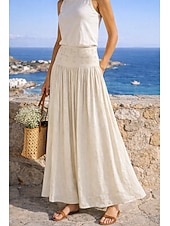 economico Gonne casual-Per donna Gonna da vacanza Bohemien Vintage Moda Etnico Maxi Vita Alta Gonne Semplice Arricciato Patchwork Foratura a caldo Inelastico Spiaggia Vacanza Blu Verde mela Marrone rossastro Giallo Chiaro