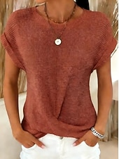  בגדי ריקוד נשים חולצה קצרה טופ טי Ruched אחיד אופנתי מסוגנן קלסי שרוולים קצרים צווארון עגול קצר חולצות רגילות יומי ליציאה סוף שבוע פול שחור לבן יין ירוק כהה קיץ אביב